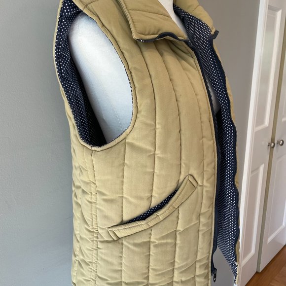 Marti Merritt Vintage 70s Quilted Vest Biege/Blue White Polka Dot Women’s Size M - Picture 5 of 11